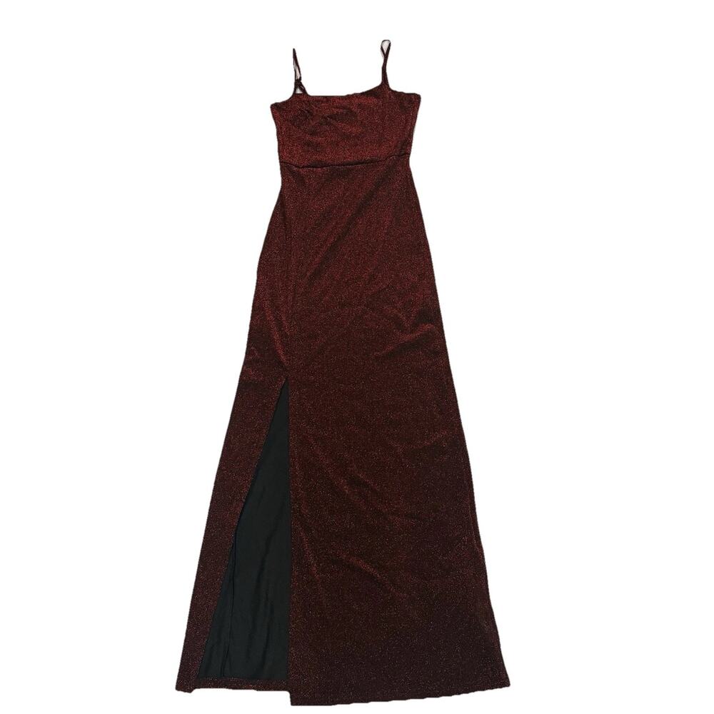 NWT Shein Burgundy Glitter Maxi Dress NWT- Split Thigh Bodycon Prom Gown Sz XS